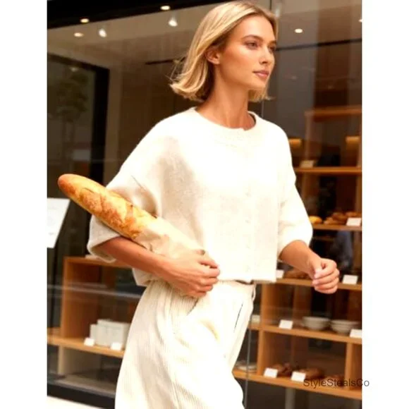 Lightweight Cropped Cardigan, Button Front, 3/4 Sleeve, Soft Knit, Regular Fit - Picture 6 of 7